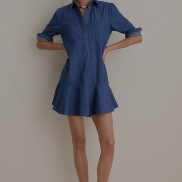 Tuckernuck Chambray Blue Shirt Dress with Ruffle Hem - Picture 7 of 12